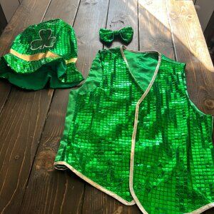 St. Patrick’s Day Outfit Set | Sequin Vest + Bow Tie + Hat (7.5) | Youth/Adult